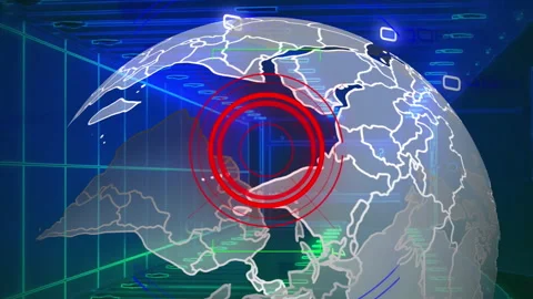 Animation of globe, binary coding and data processing over computer servers Stock Footage 312566952