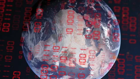 Animation of globe with binary coding and data processing over dark background Stock Footage 312567388