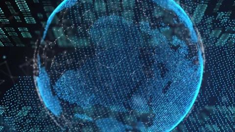 Animation of globe with binary coding and data processing over dark background Stock Footage 312662806