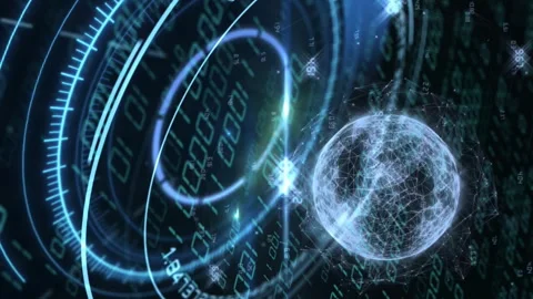 Animation of globe with binary coding and data processing over dark background Stock Footage 312673303