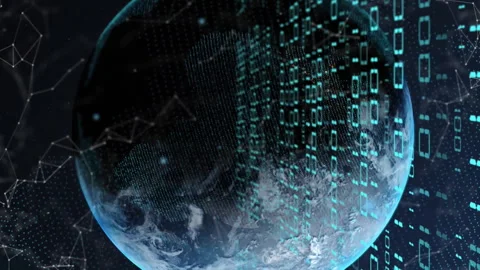 Animation of globe with binary coding and data processing over dark background Stock Footage 312673310