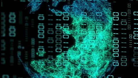 Animation of globe with binary coding and data processing over dark background Stock Footage 312848740