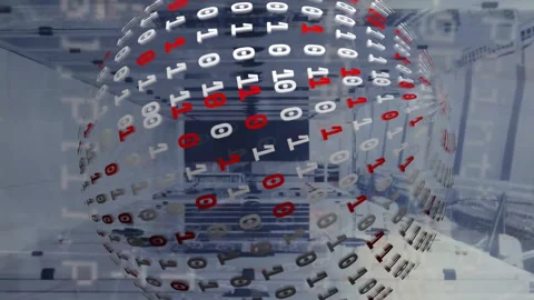 Animation of globe with binary coding and data processing over computer servers Stock Footage 312966303