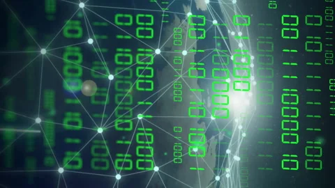 Animation of globe with binary coding and data processing over dark background Stock Footage 313356196