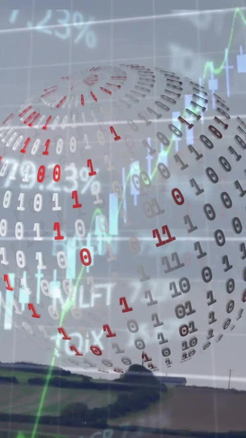 Animation of globe with binary coding and digital data processing over wind Stock Footage 320662879