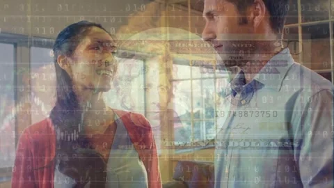 Animation of globe, binary coding and data processing over diverse business Stock Footage 326408593