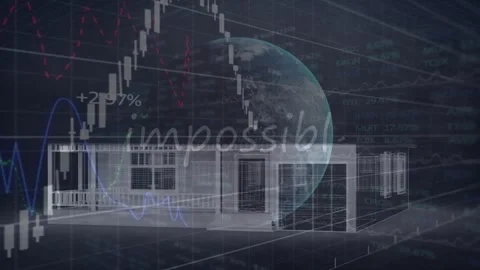 Animation of globe, binary coding and data processing over house Stock Footage 329770513