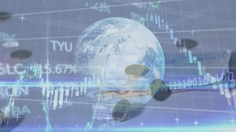 Animation of globe, binary coding and data processing over money Stock Footage 329775368