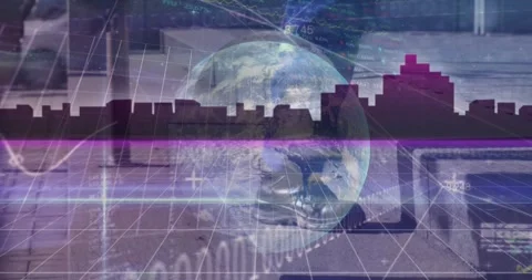 Animation of globe with binary coding and networks of connections Stock Footage 330294927