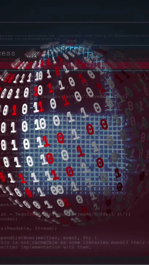 Animation of globe with binary coding and financial data processing 库存影片 344745755