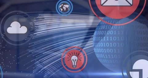 Animation of globe with binary coding, connections and data processing over Stock Footage 329564827