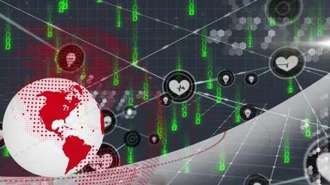 Animation of globe, binary coding data processing and network of connections Stock Footage 327202220