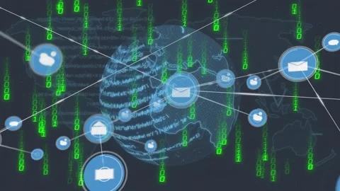 Animation of globe, binary coding data processing and network of connections Stock Footage 330291586