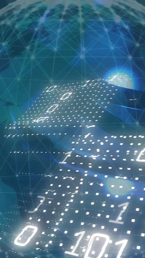 Animation of globe, binary coding, data processing on blue background 動画素材 343995458