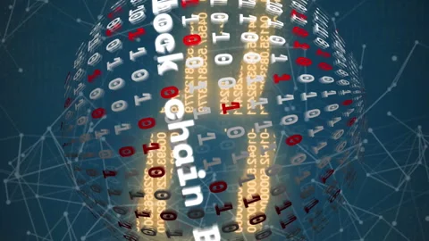 Animation of globe with binary coding over network of connections on black Stock Footage 312504150