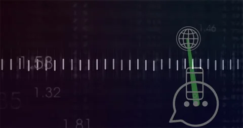 Animation of globe with chat icon and data visualization in digital Stock Footage 305058041