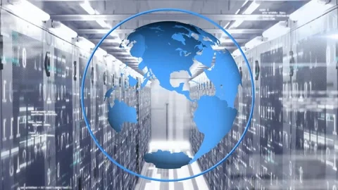 Animation of globe in circle, computer language and binary codes over data 動画素材 250314501
