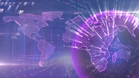 Animation of globe, circles, map over mu... | Stock Video | Pond5