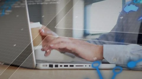 Animation of globe, computer language and circuit board pattern, caucasian man Stock Footage 242024802