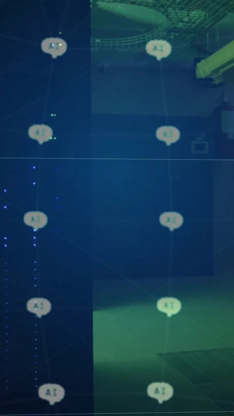 Animation of globe with connections and ai icons over computer servers Stock Footage 344011697