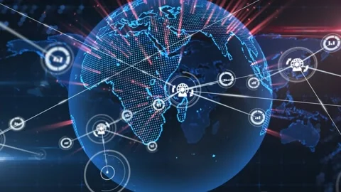 Animation of globe with connections and ... | Stock Video | Pond5
