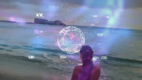 Animation of globe with connections and numbers over caucasian woman practicing Stock Footage 326411509