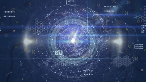 Animation of globe of connections with clock and data processing on black Stock Footage 267084070