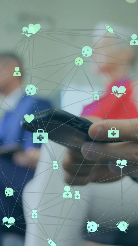 Animation of globe of connections with icons over businessman using smartphone Stock Footage 344556808