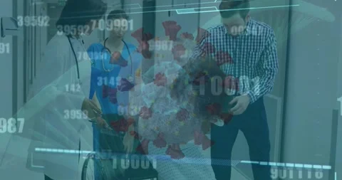 Animation of globe of connections over delivery man with parcels and business 스톡 동영상 327899014