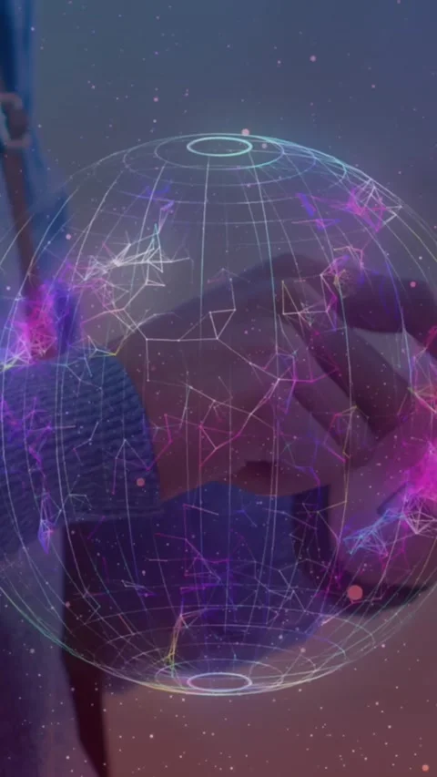Animation of globe of connections over man using smartphone in background Stock Footage 341953644
