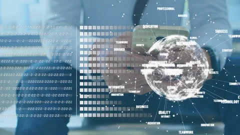 Animation of globe of data processing and globe over hacker of connections Stock Footage 326627008