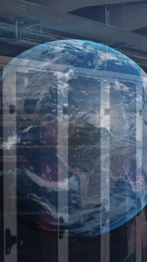 Animation of globe, data processing and plexus networks against computer server Stock Footage 342601282