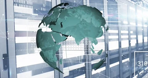 Animation of globe with data processing ... | Stock Video | Pond5