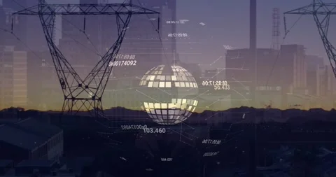 Animation of globe of data processing over binary coding and like over cityscape Stock Footage 328836193