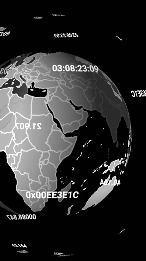 Animation of globe with data processing spinning on black background 動画素材 343955465