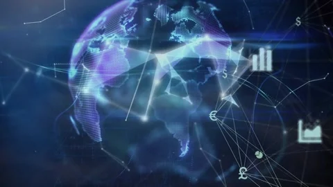 Animation of globe of digital icons and globe of plexus networks spinning Stock Footage 327585253