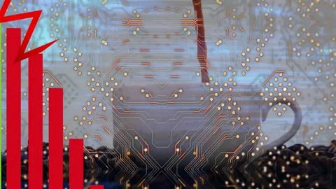 Animation of globe with digital icons over empty office Stock Footage 329559858