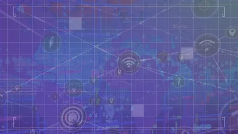 Animation of globe of digital icons over data processing and world map against Stock Footage 330247970