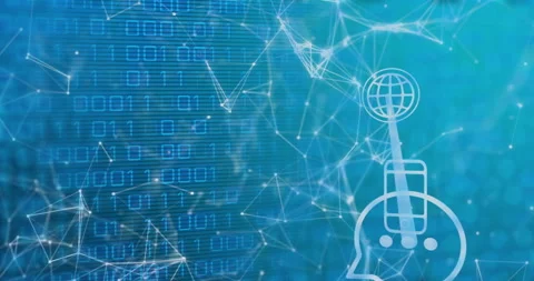 Animation of globe with digital network connections and binary code in Stock Footage 303422171