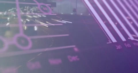 Animation of globe, graphs and computer language over time-lapse of moving Stock Footage 326186823