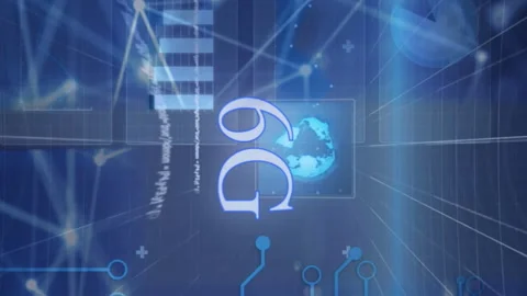 Animation of globe, graphs, computer language, loading circles over dots Stock Footage 313369582