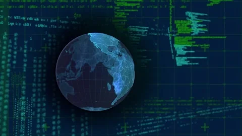 Animation of globe, grid pattern and computer language over abstract background 스톡 동영상 330295164