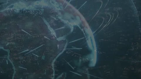 Animation of globe, lines and math formulas on navy background Stock Footage 219086478