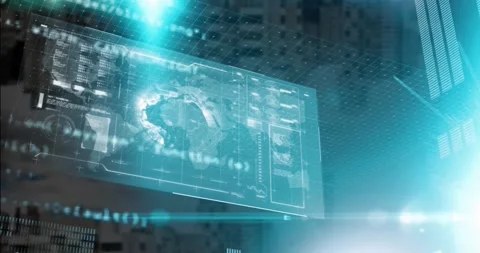 Animation of globe, loading bars and computer language over modern buildings Stock Footage 257173757