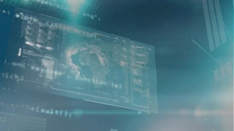Animation of globe, loading bars and computer language against abstract Stock Footage 328470709