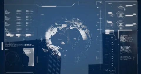 Animation of globe, loading bars and computer language over modern buildings Stock Footage 329414713