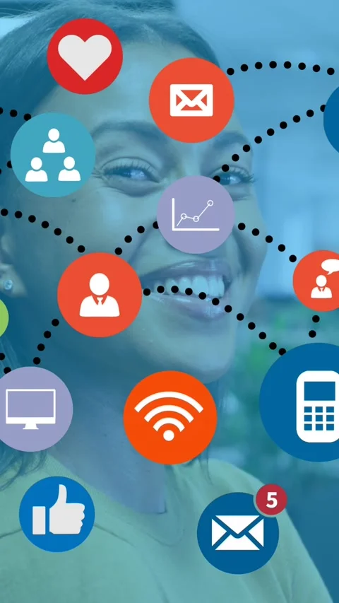Animation of globe made of technology icons on blue background Stock Footage 341956301