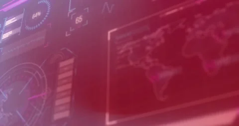 Animation of globe, map, loading circle and bars and computer language against Stock Footage 327450476