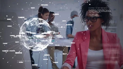 Animation of globe with network of connections and data processing over woman Stock Footage 146563632