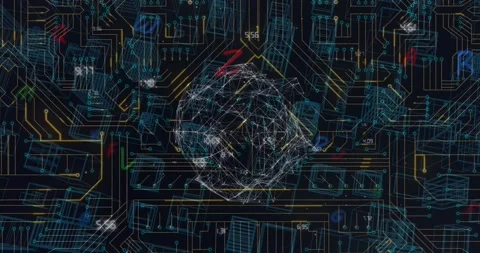 Animation of globe of network of connections and microprocessor connections Stock Footage 203883125